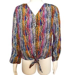 APNY Multicolored Tie Front Relaxed Blouse - Small, NWT
